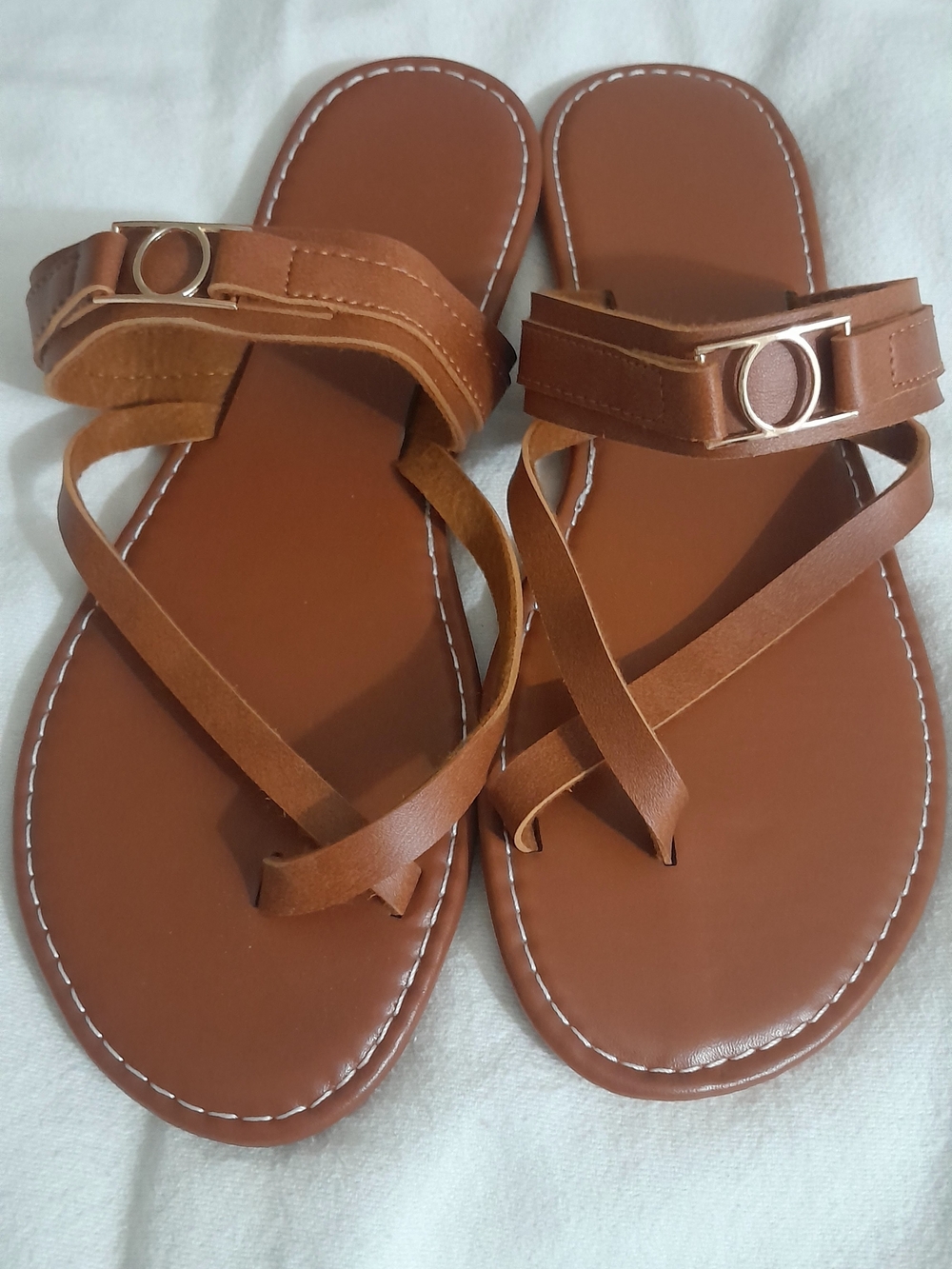 Women’s Brown Strappy Sandals - Casual Leather-Feel Flat